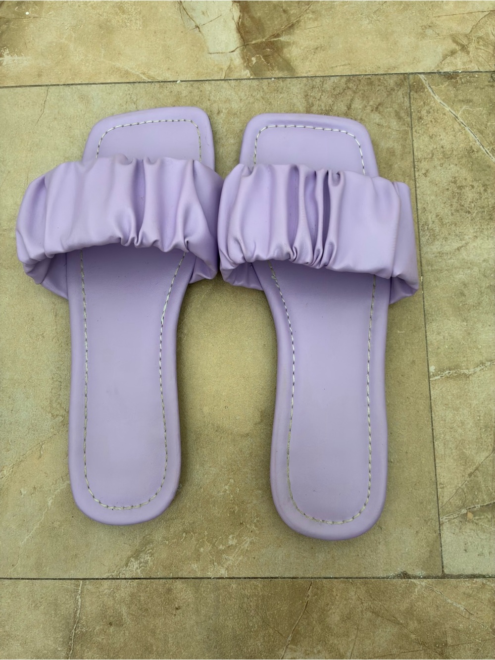 Lilac Ruched Slide Sandals - Women
